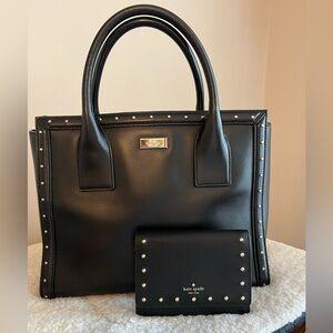 Kate Spade Black Studded Satchel and Wallet Set